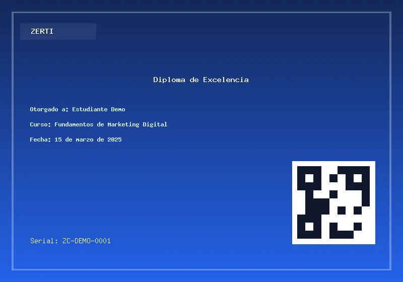 Vista previa del certificado: Diploma de Excelencia