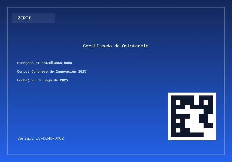 Vista previa del certificado: Certificado de Asistencia