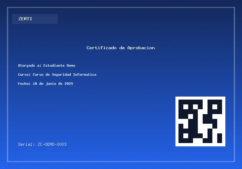 Vista previa del certificado: Certificado de Aprobación