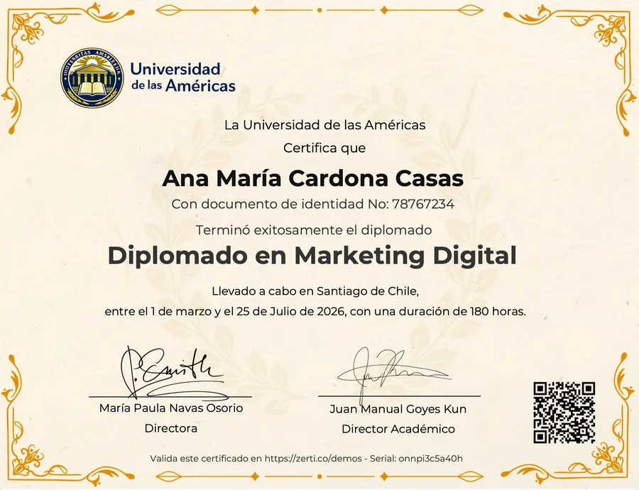 Certificate preview: Diplomado en Marketing Digital