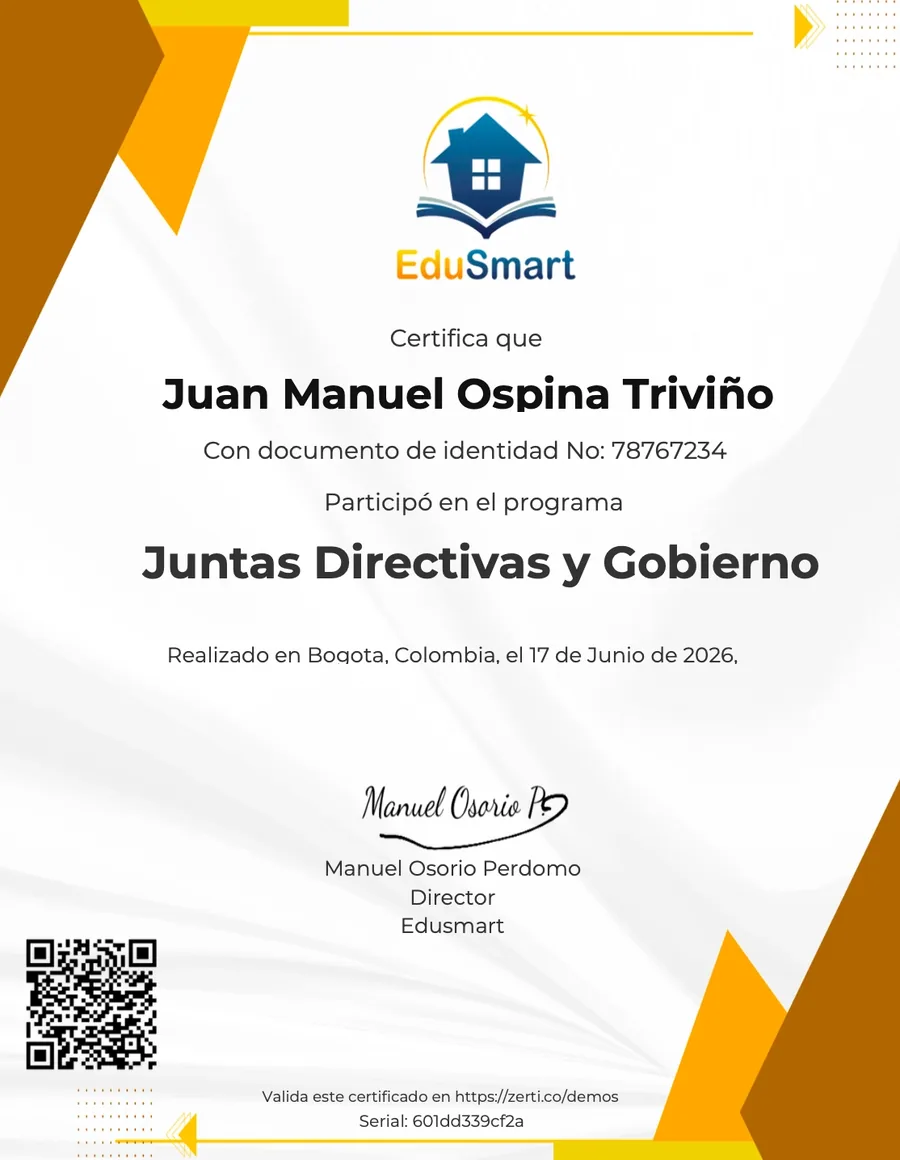 Certificate preview: Juntas Directivas y Gobierno Corporativo